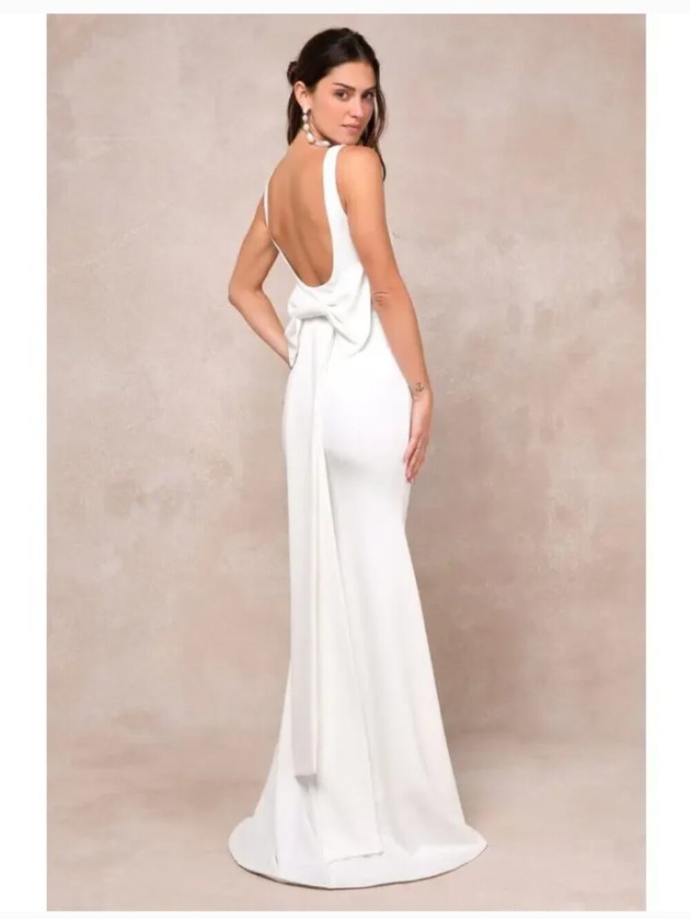 Lulus Loving Fate White Bow Square Neck Backless Wedding Maxi Dress